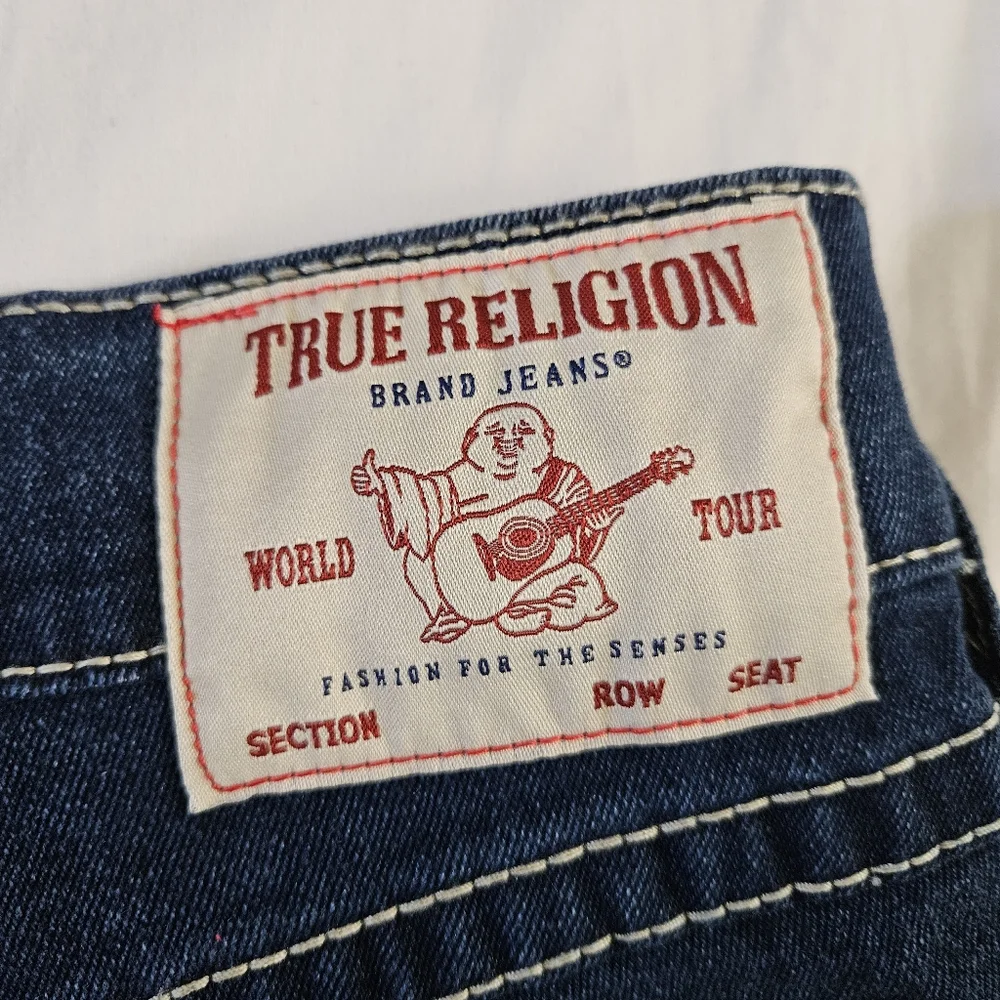 True Religion Geno Relaxed Slim Blue Jeans Big T Flap Slim Medium Lagoon Size 34 - Picture 7 of 7